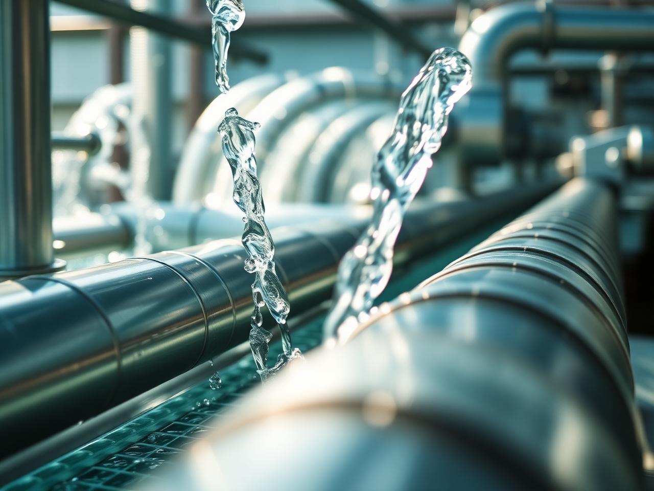 Close-up of clean water cascading over treatment equipment